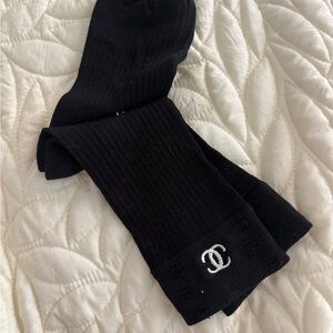 New Authentic CHANEL Black Ribbed Logo Socks